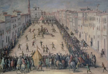 Un juego de fútbol en la Piazza Santa Maria Novella, Florencia, 1555